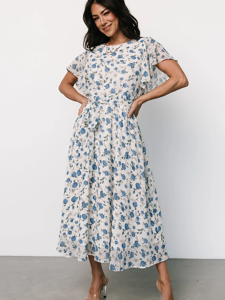 Blommönster Midi A-Line Klänning