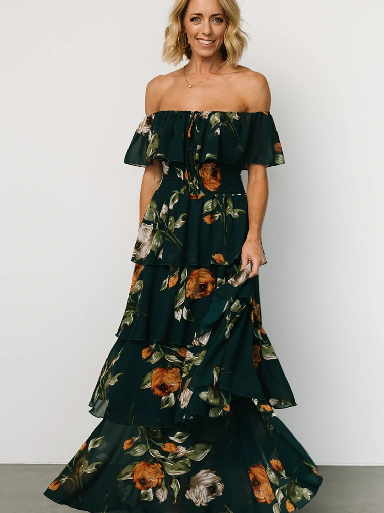 Sommar blommönster Off Shoulder Maxiklänning