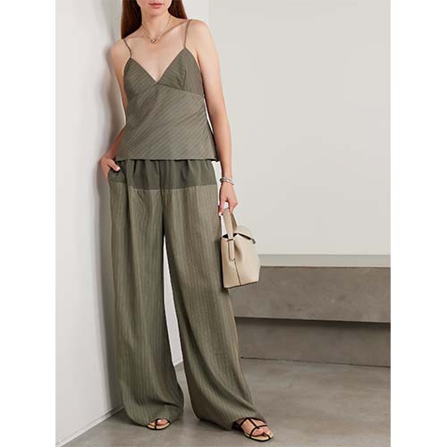 Skräddarsydd Olive Pinstripe Cami & Wide-Leg Pants Set