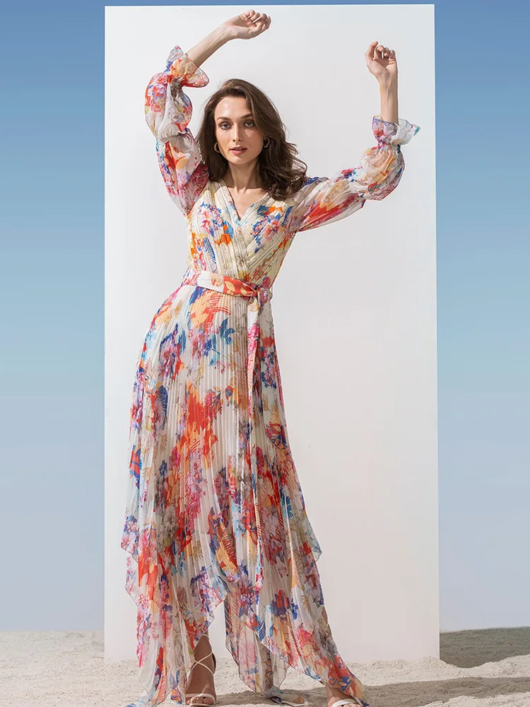 Dam Elegant Casual Long Chiffong Klänning